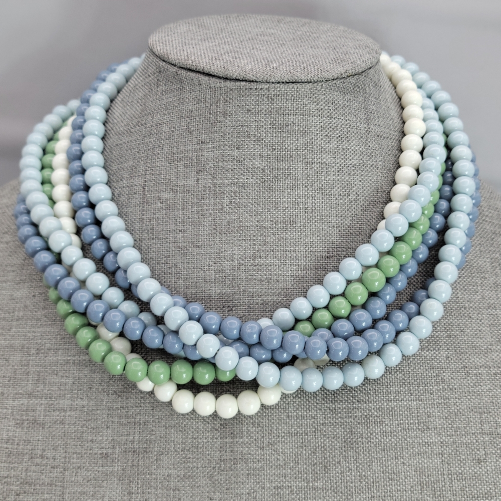 Charming Charlie Necklace Multi Strand Multi Color Blue Green 19"